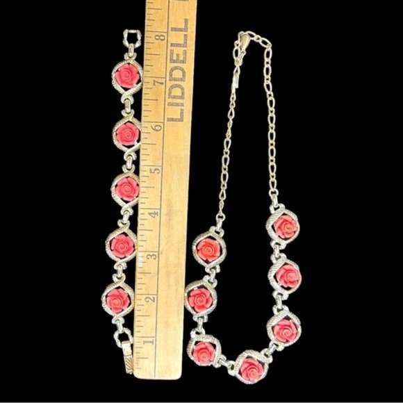 Mid Century Sarah Coventry Set Fashion 1960s Necklace and Bracelet Coral Roses - Picture 11 of 12